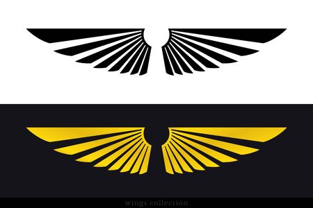 Wings Vector Collection. Simple Wing Silhouette for Heraldry, Tattoo  or Other Symbolsのイラスト素材