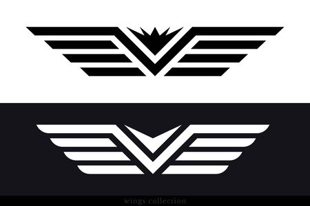 Wings Vector Collection. Simple Wing Silhouette for Heraldry, Tattoo or Other Symbolsのイラスト素材