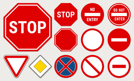 Base Road Sign Set. Traffic Icons. Vector Illustration Isolated on Backgroundのイラスト素材
