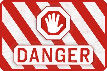 Danger Banner. Red and White Safety Background. Worn and Grunge Warning Wallpaper. Vectorのイラスト素材