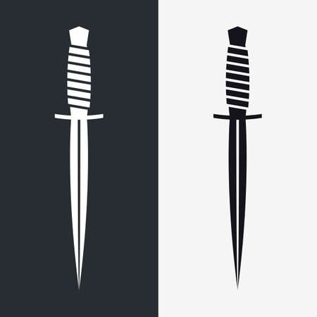 Dagger Silhouette on Light and Dark Background. Military Combat Knife. Simple Sign That Can Be Integrated Into Any of Your Design Projects.のイラスト素材