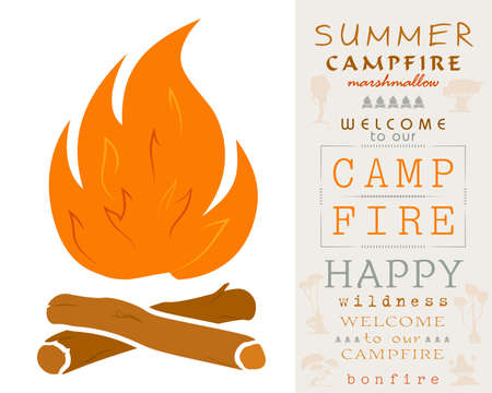 Simple Campfire. Bonfire with Firewood. Ready Lettering for Your Designのイラスト素材