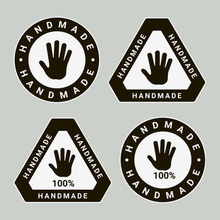 Handmade Circle and Triangle Labels or Emblems with Calligraphy Inscription. Brand or Company Production Tags. Stickers for Handicraft Productsのイラスト素材