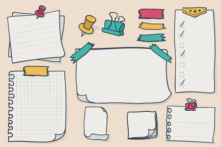 Set Blank Paper Notes. Vector Elements for Notebook, Diary or Remindersのイラスト素材