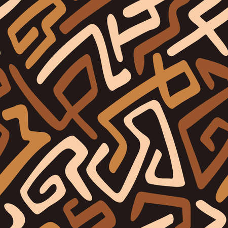 African Print Fabric. Vector Seamless Tribal Pattern. Traditional Ethnic Hand Drawn Ornament for your Design Cloth, Carpet, Rug, Pareo, Wrapのイラスト素材