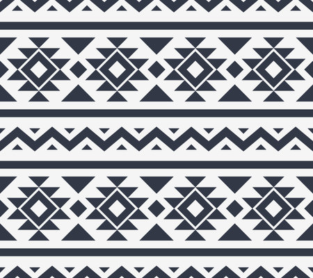 Tribal Seamless Pattern. Monochrome Ethnic Geometric Vector Background. Aztec, Mayan or Inca Style