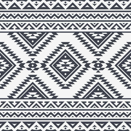 Tribal Seamless Pattern. Monochrome Ethnic Geometric Vector Background. Aztec, Mayan or Inca Styleのイラスト素材