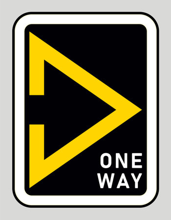 one way sign. Yellow Arrow on Black Direction Pointer. Vector isolated illustration