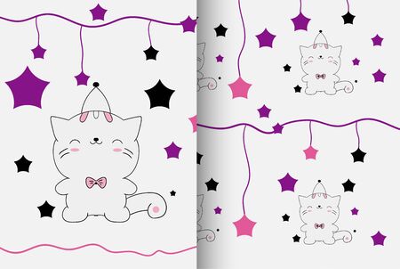 cute cat seamless patternの写真素材