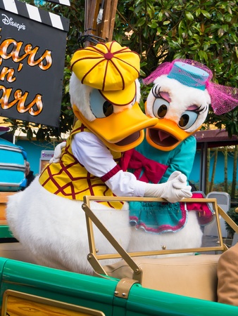 Disneyland Paris, March 06 2012, Donald Duck and Daisy Duck dance together during the Stars and Cars Parade at Disneyland resort Paris, のeditorial素材
