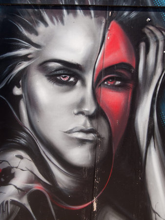 Portsmouth, April 2012, Graffiti of a female face sprayed on boardings 