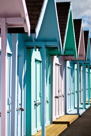Beach huts in a row, Southsea, Portsmouth, England, April 2012のeditorial素材