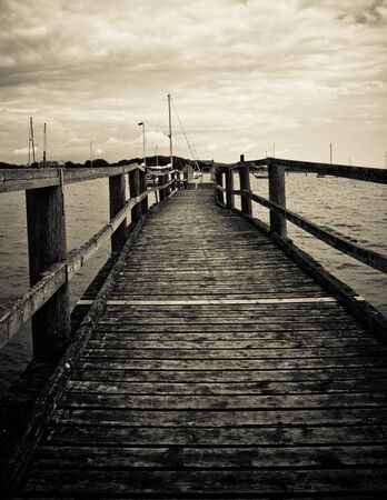 old wooden pier, black and whiteの写真素材