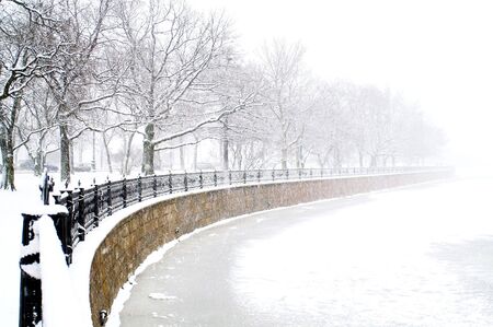 Kronverk embankment and Kamennostrovski Prospekt in Saint Petersburg at snowfall.の写真素材