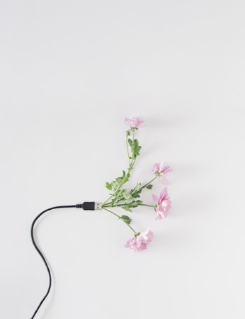 Creative layout made of flowers and leaves. Flat lay. Nature concept. Floral Greeting card. Colorful spring flower background with paper card frame. Nature Trendy Decorative Design.の写真素材