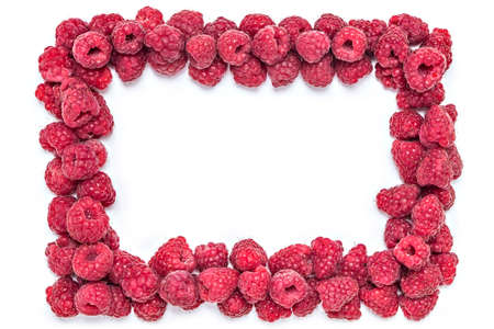 Fresh ripe organic raspberries frame borderの写真素材