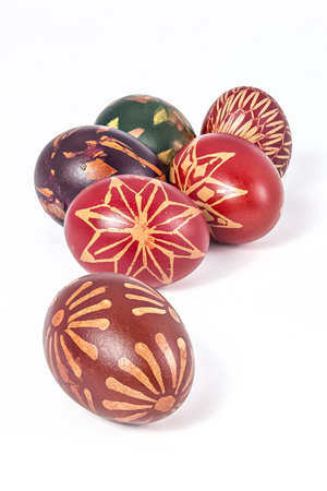 Colorful Easter eggs isolated on white backgroundの写真素材