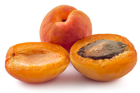 Fresh ripe organic apricots isolated on a white backgroundの写真素材