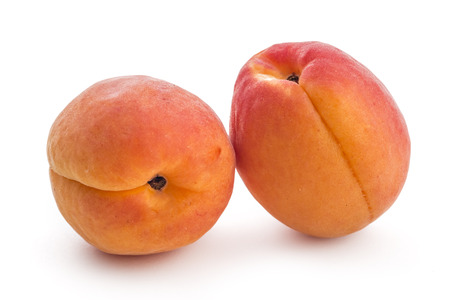 Fresh ripe organic apricots isolated on a white backgroundの写真素材