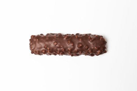 chocolate bar with dark brown chocolate with nuts on a white background.