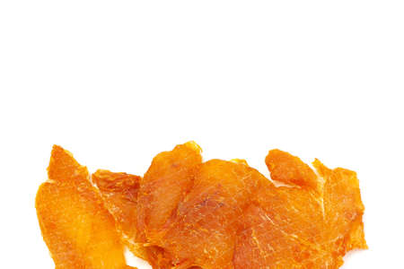 Chicken jerky. dried chicken meat isolated on white background. beer snackの写真素材