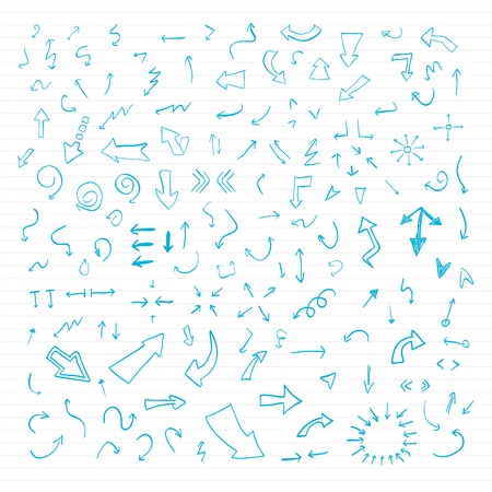 Set of blue  hand drawn arrows のイラスト素材