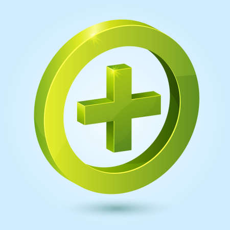 Green plus symbol isolated on blue background. This icon is fully editable.のイラスト素材