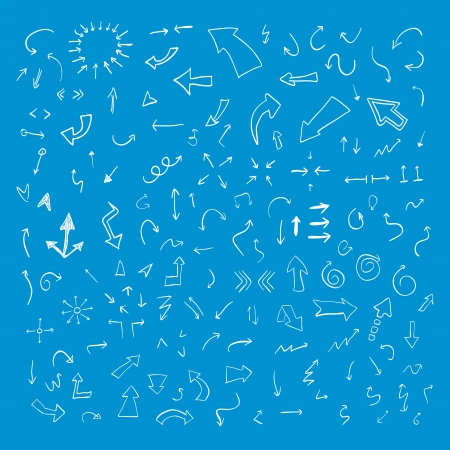 hand drawn arrows set on blue backgroundのイラスト素材