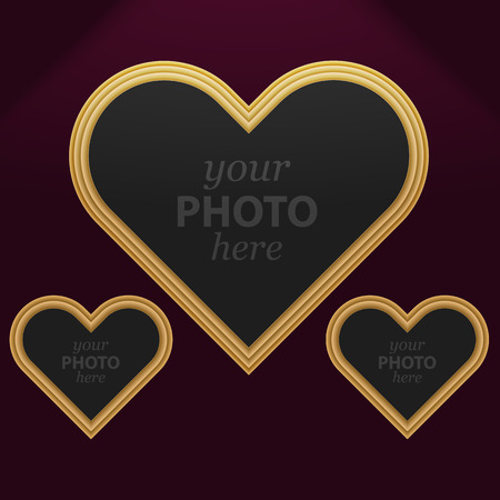 Set of 3 heart photo frames of different sizes. Vector Image.のイラスト素材