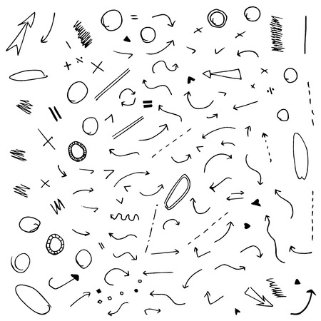 Hand drawn doodle arrows set isolated on white background. Vector image.のイラスト素材