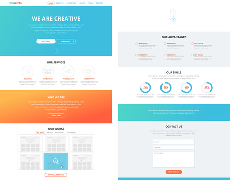 One page website design template in flat design style for web development. Business concept. Wireframe.のイラスト素材