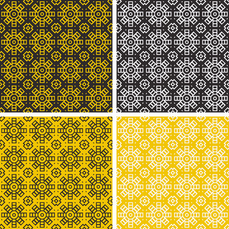 Repeating Pattern background. Set of 4 colorful geometric shapes background isolated on different colorsのイラスト素材