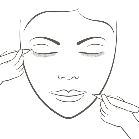 Attractive lady getting facial care and tattoo and permanent makeup tattoo.のイラスト素材