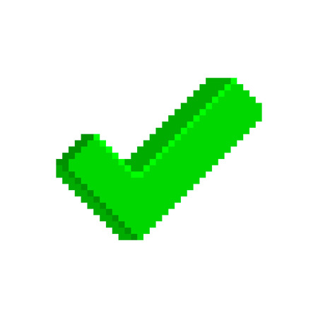 Green check mark icon in pixelated style.の写真素材