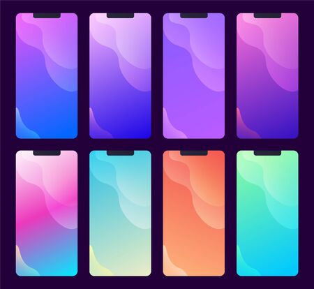 Set of multiple phone screen backgrounds and wallpapers. Used for mobile apps and websites backgrounds. Waves abstract backgrounds.の写真素材