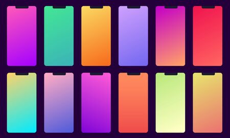 Set of 12 color background with gradients. Used for mobile design applications. Trendy colors swatches palette.の写真素材