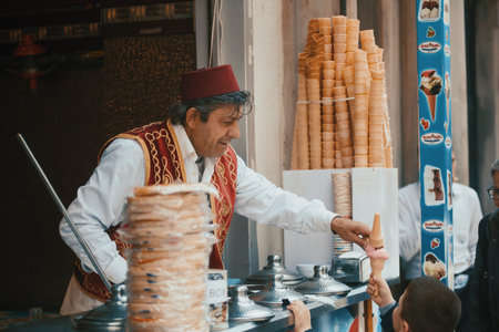 Seller of traditional Turkish ice cream / dondurma