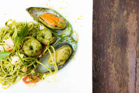 Spaghetti with Spicy Prawn and musselの写真素材