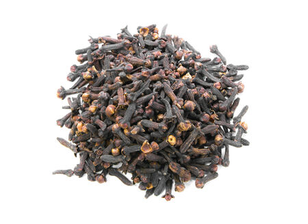 cloves spices on white backgroundの写真素材