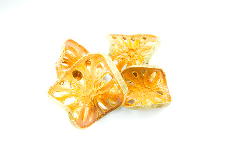 Dry Bael Fruit,Aegle marmelos on white backgroundの写真素材