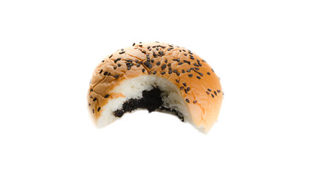 black sesame filling bread on white backgroundの写真素材
