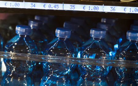 Bottles of water in vending machineの写真素材