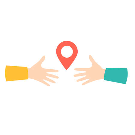 Vector illustration of location sign, gps pointer mark, distance between people. Flat styleのイラスト素材