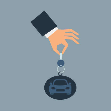 Hand holding a car keychain. Vector illustration. Flat cartoon styleのイラスト素材