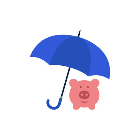Piggy bank with umbrella isolated on white. Vector illustration. Flat styleのイラスト素材