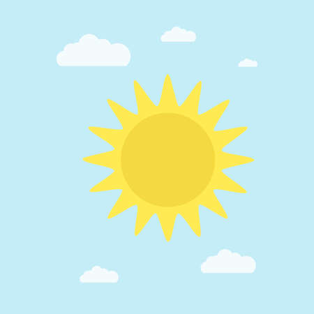 Sun and clouds in the sky. Vector illustration. Flat styleのイラスト素材