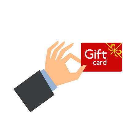 Hand with gift card. Flat style. Vector illustrationのイラスト素材
