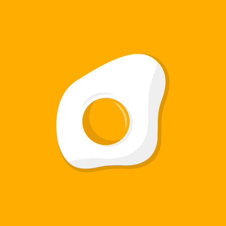 Fried egg vector illustration. Flat cartoon style. Orange background