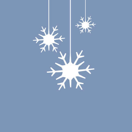 Snowflakes on a blue background. Vector illustration of three white hanging snowflakes, elements of Christmas decorationのイラスト素材