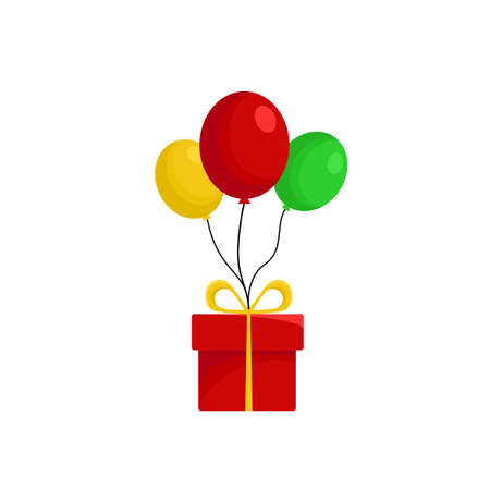 Gift box with balloons for party decoration, baby shower, happy birthday, Vanentines day. Flat cartoon style. Vector illustrationのイラスト素材